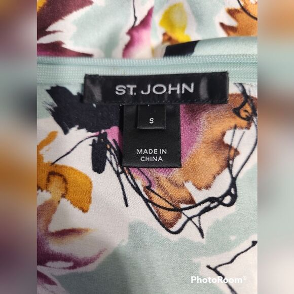 ST.JOHN 100% Silk Satin Floral Women Small Top Sleeveless Scoop Neck Multicolor - Picture 5 of 5